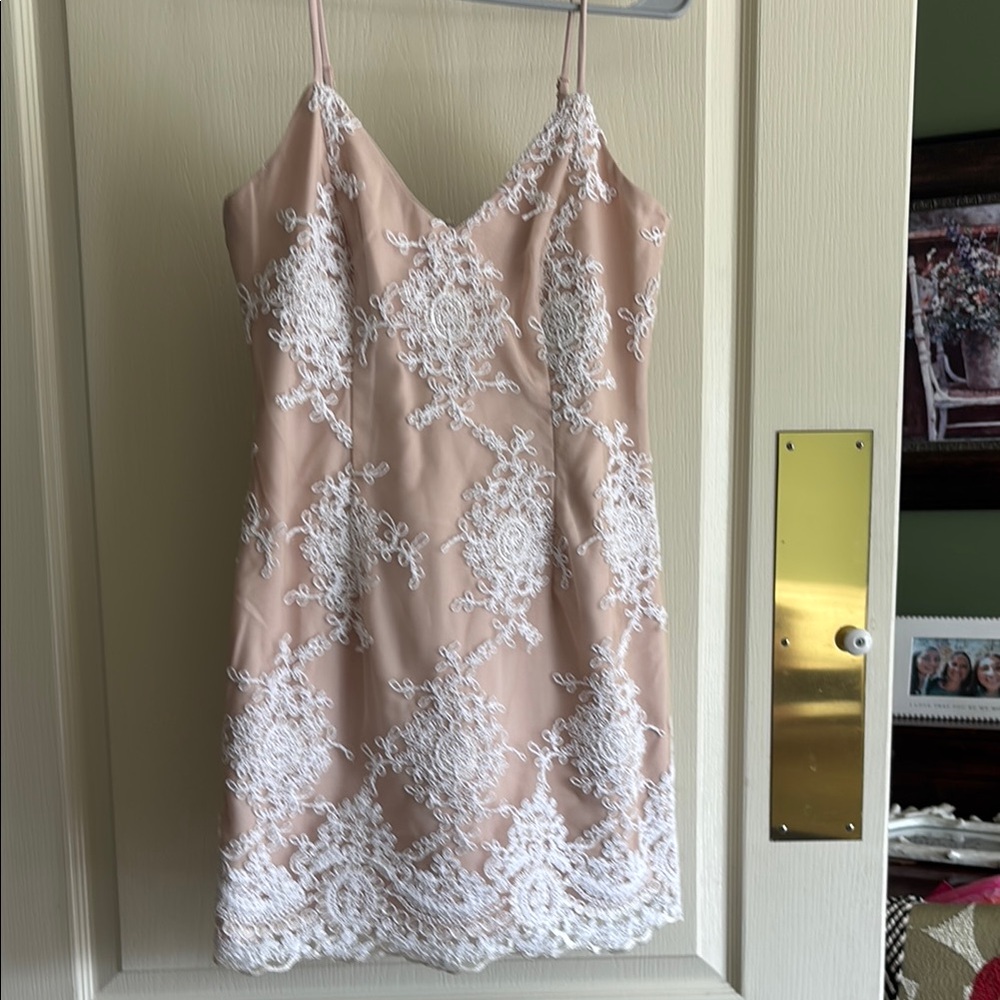 Lulu's Tab and White Spaghetti Strap Mini Dress